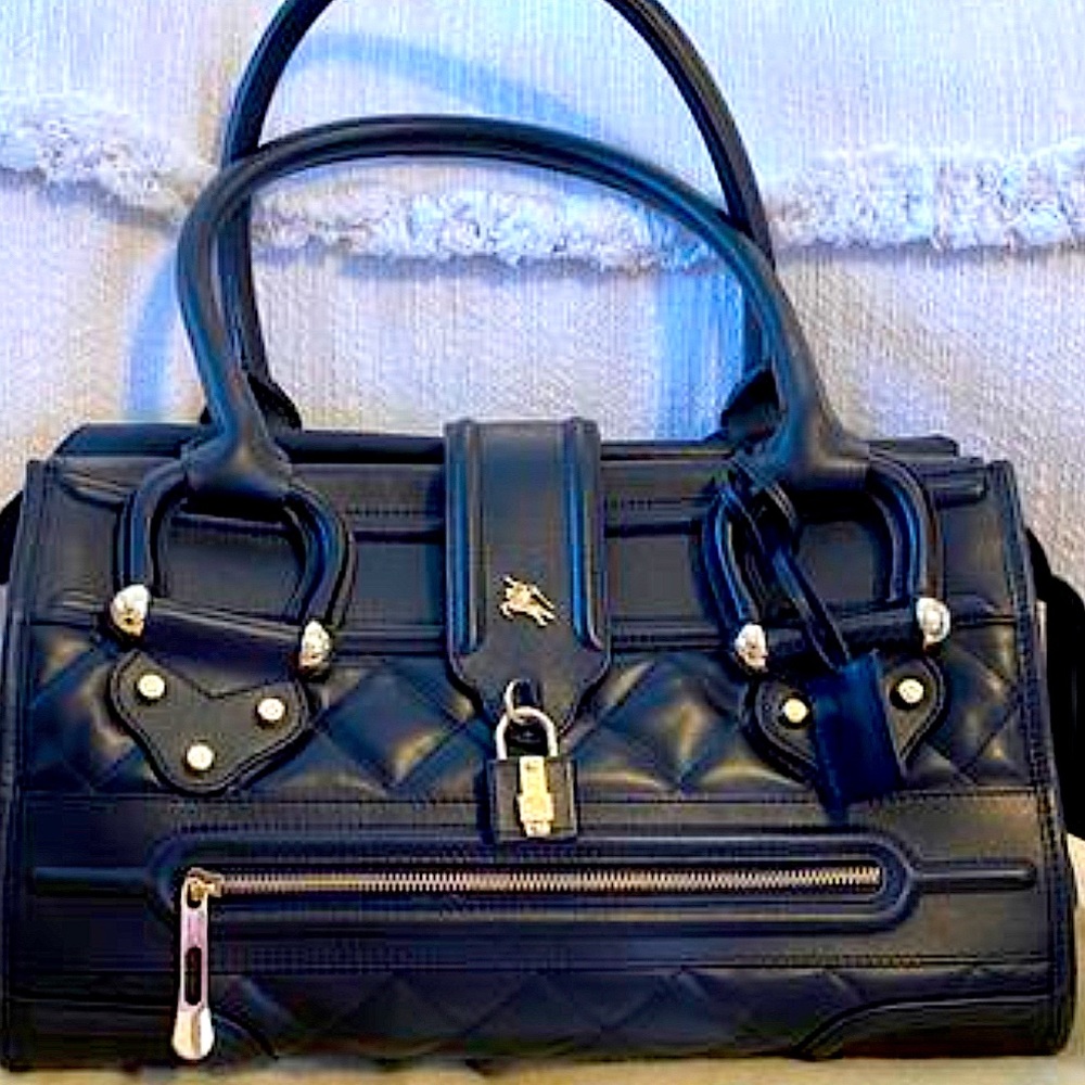 Authentic Burberry Large Quilted Manor Tote Black Calfskin Leather Satchel